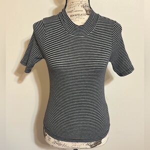 90s Inspired Gray Striped Turtleneck Top